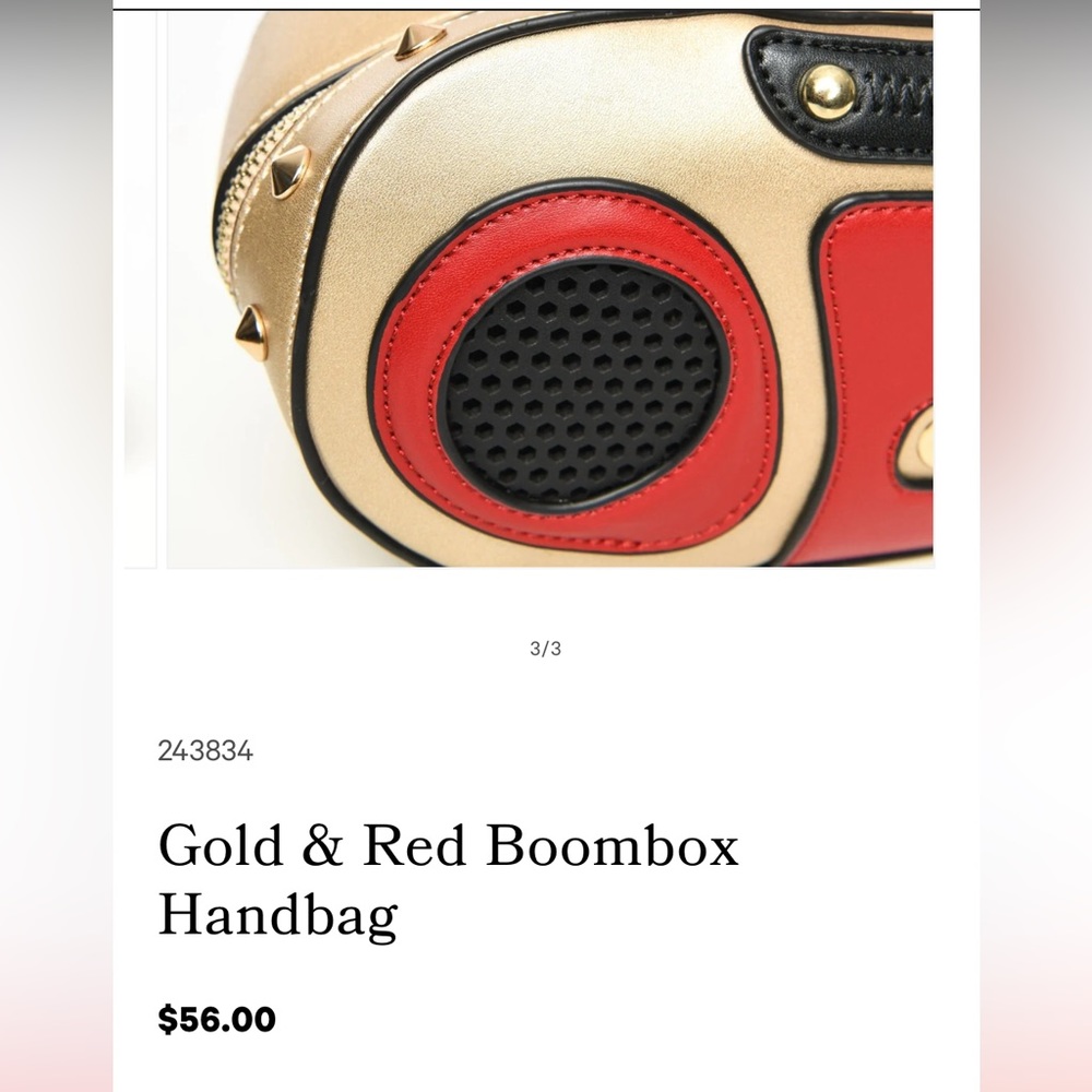 BAM FOREVER Gold & Red Boombox Handbag Purse w detachable strap - Picture 8 of 8